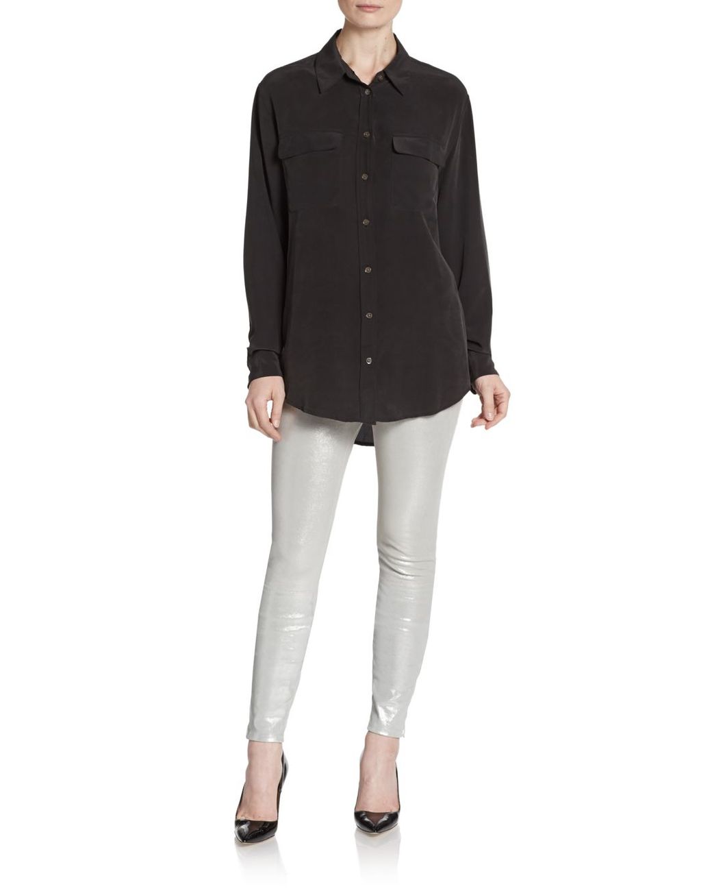 J Brand Silver Crystal Metallic Leather 