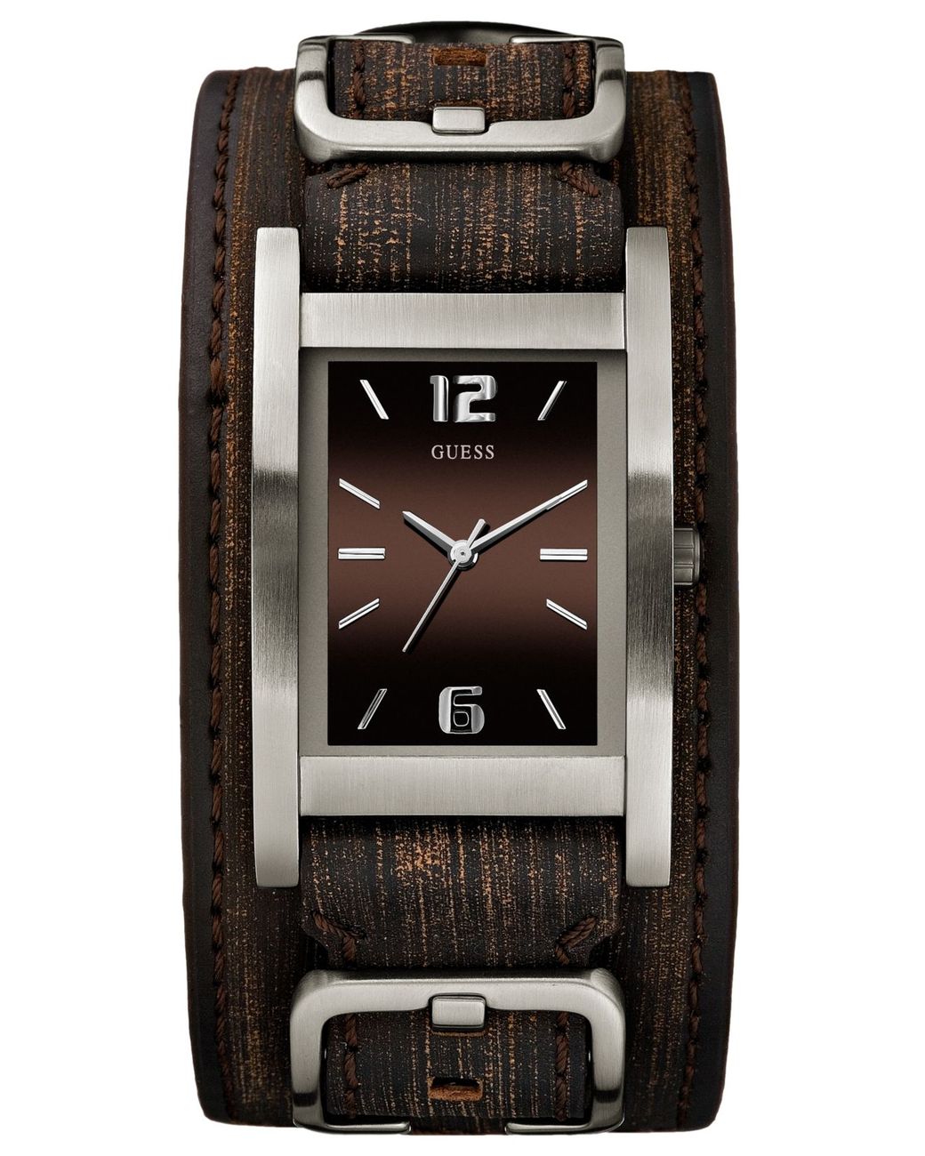 Guess Watch, Men'S Brown Leather Cuff Strap 40X32Mm U0281G1 for Men | Lyst