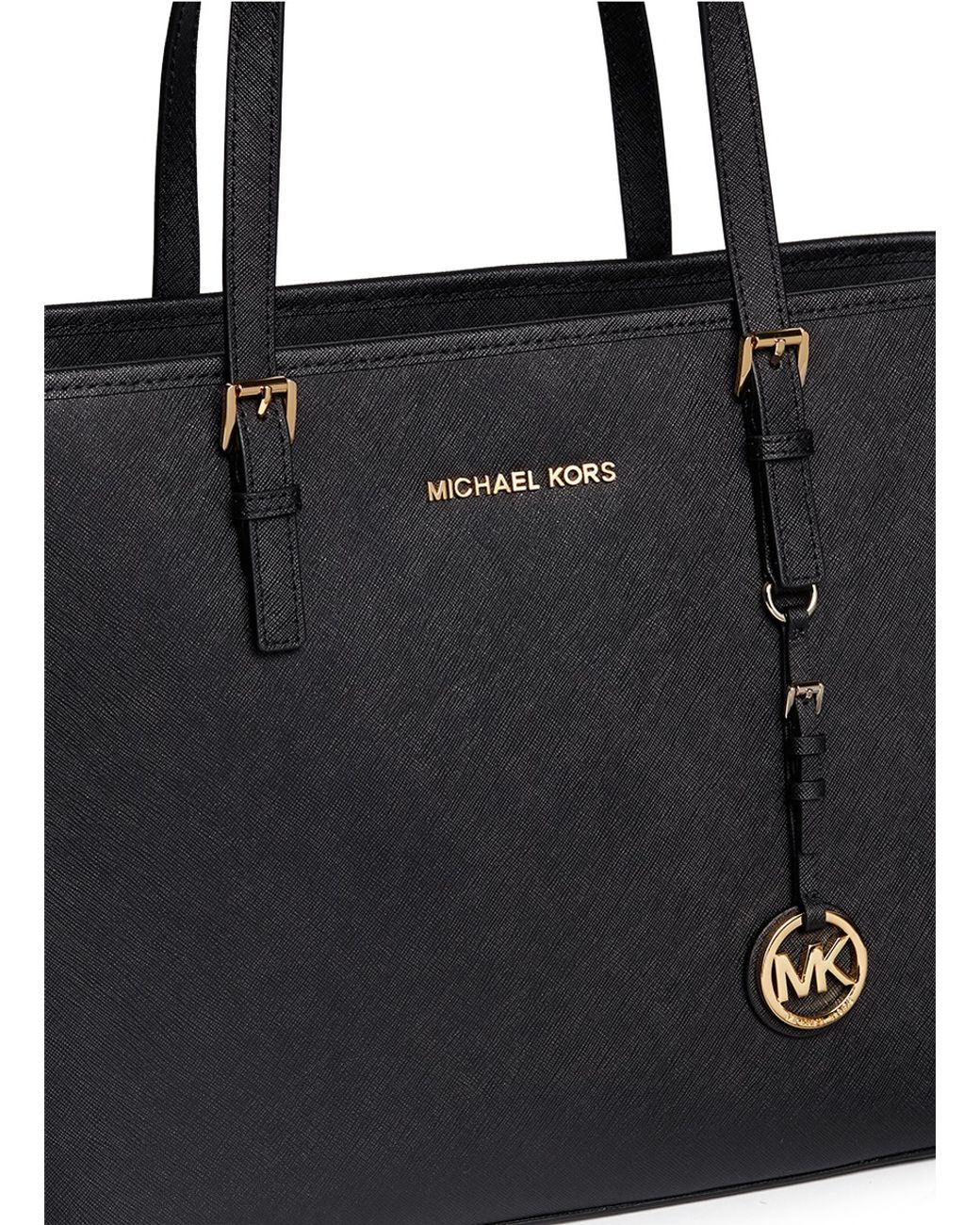 Michael Kors Jet Set Travel Large Chain Shoulder Tote Black Saffiano Leather