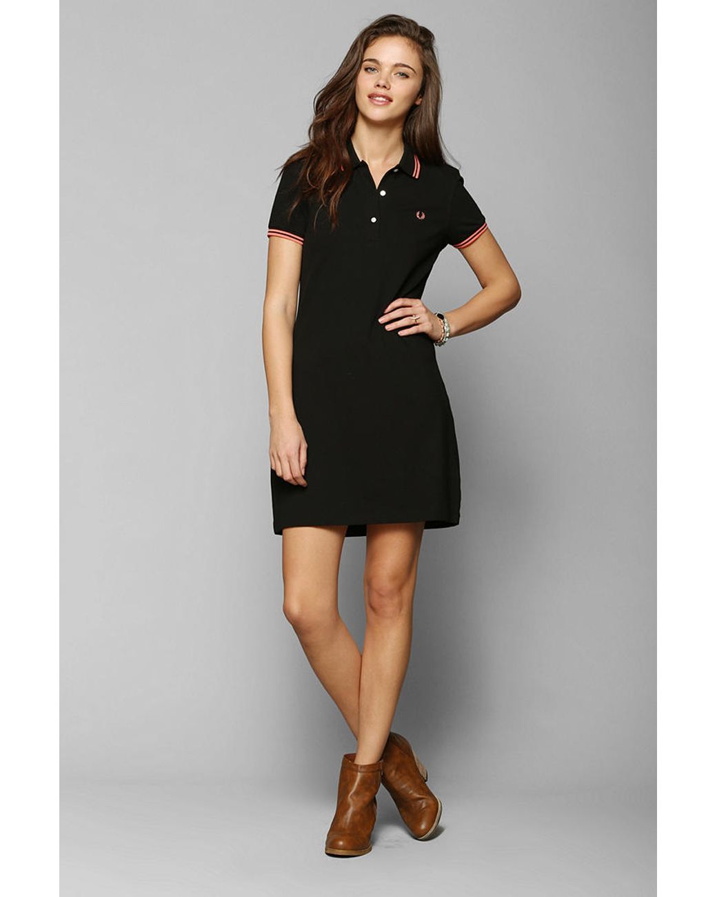 Fred Perry Polo Shirt Dress in Black | Lyst