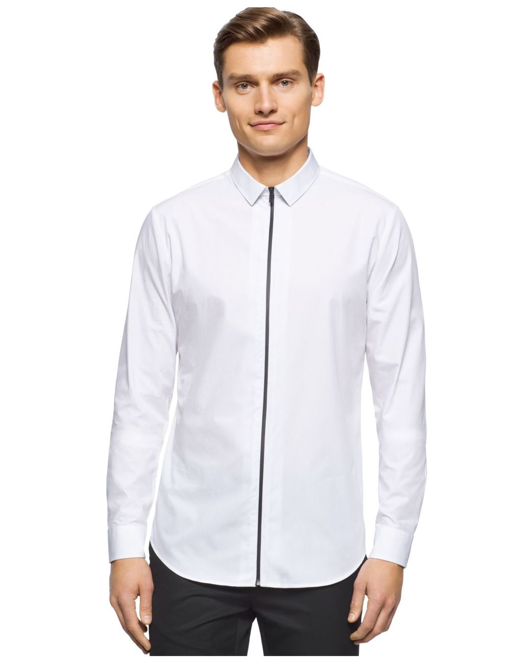 Calvin Klein Long-sleeve Zip-front Shirt in White for Men