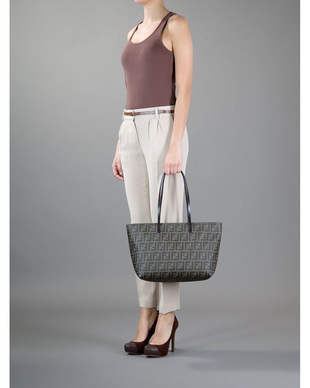 Fendi Ff Logo 'Roll' Tote Bag in Brown | Lyst