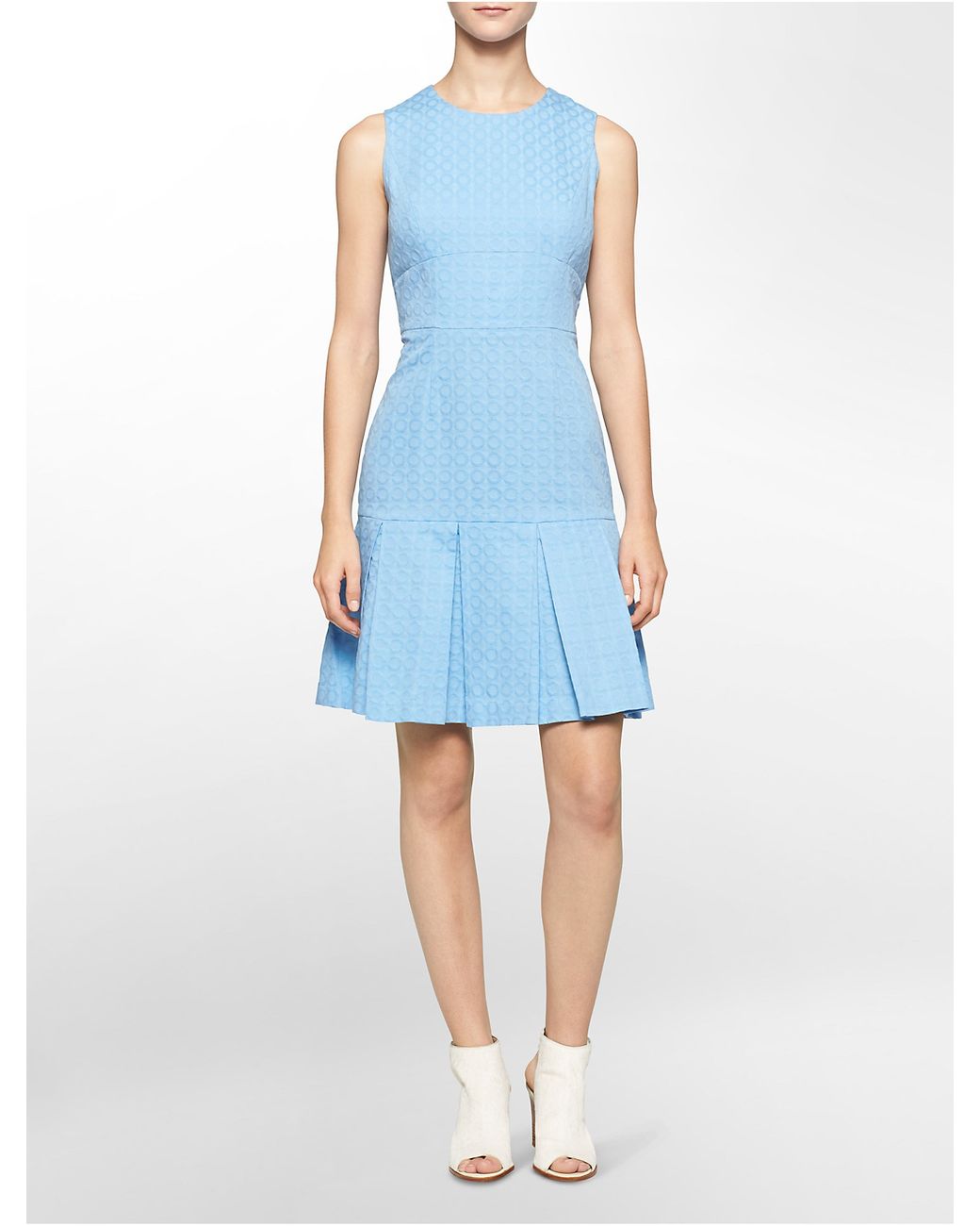 Calvin Klein White Label Textured Pleated Sleeveless Fit + Flare Dress in  Blue | Lyst