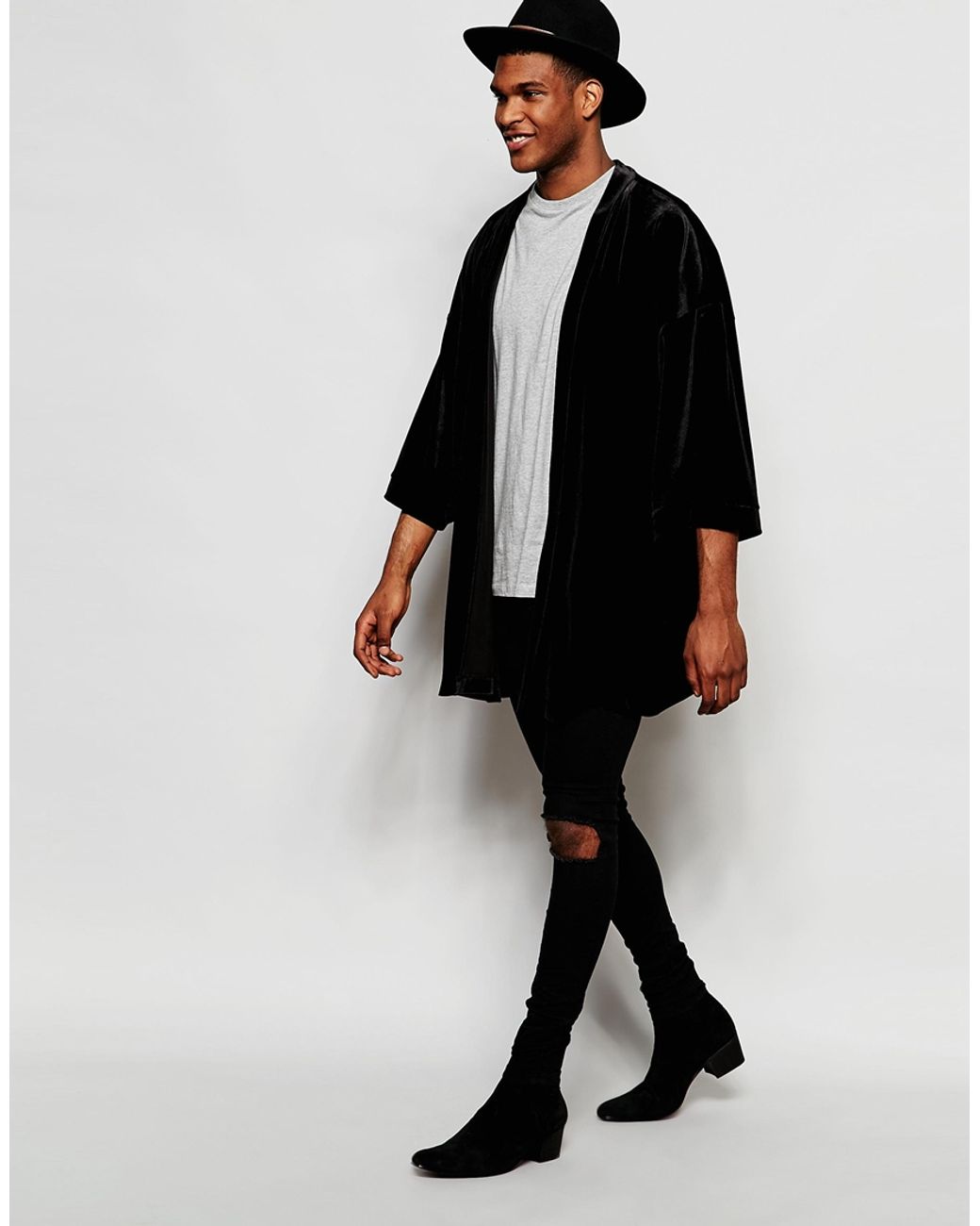ASOS Velvet Kimono In Black for Men | Lyst