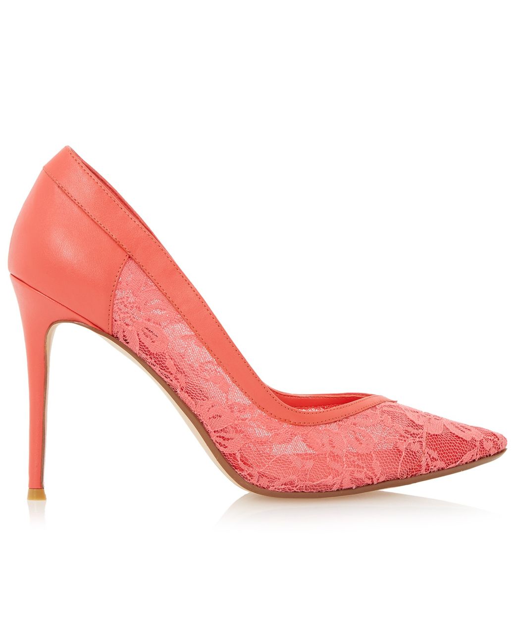 Dune Buffie Lace Court Shoes in Coral 