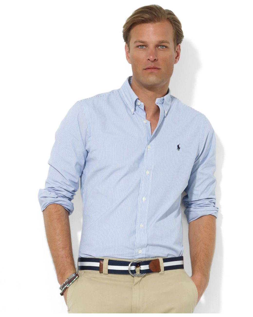Polo Ralph Lauren Core Custom Fit Broadcloath Dress Shirt in Blue/White  (Blue) for Men | Lyst