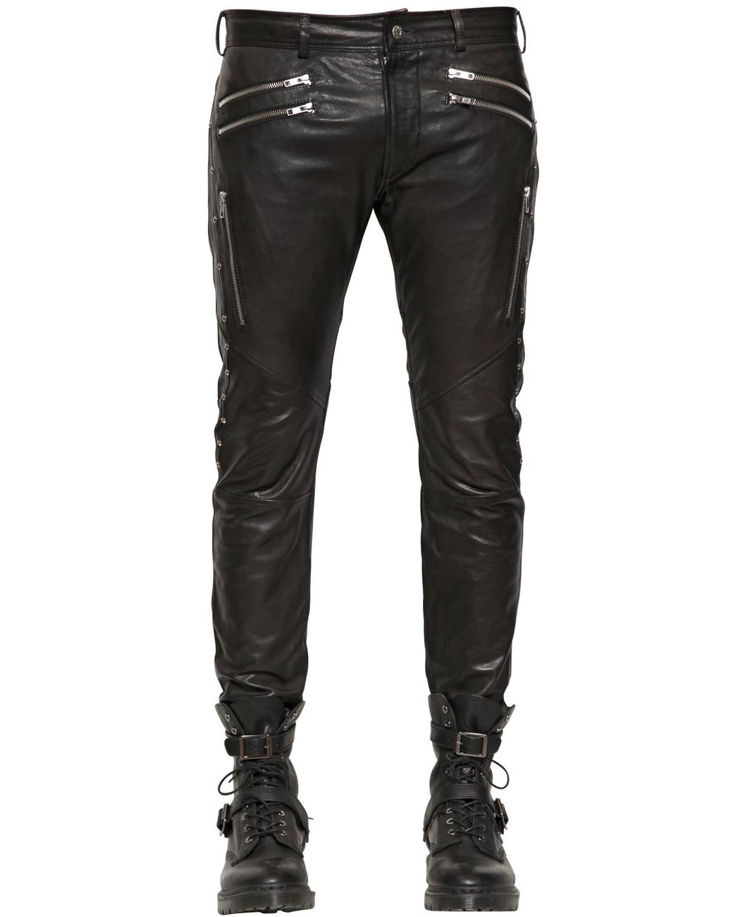 DIESEL 17.5Cm Multi Zip Leather Pants in Black for Men | Lyst UK