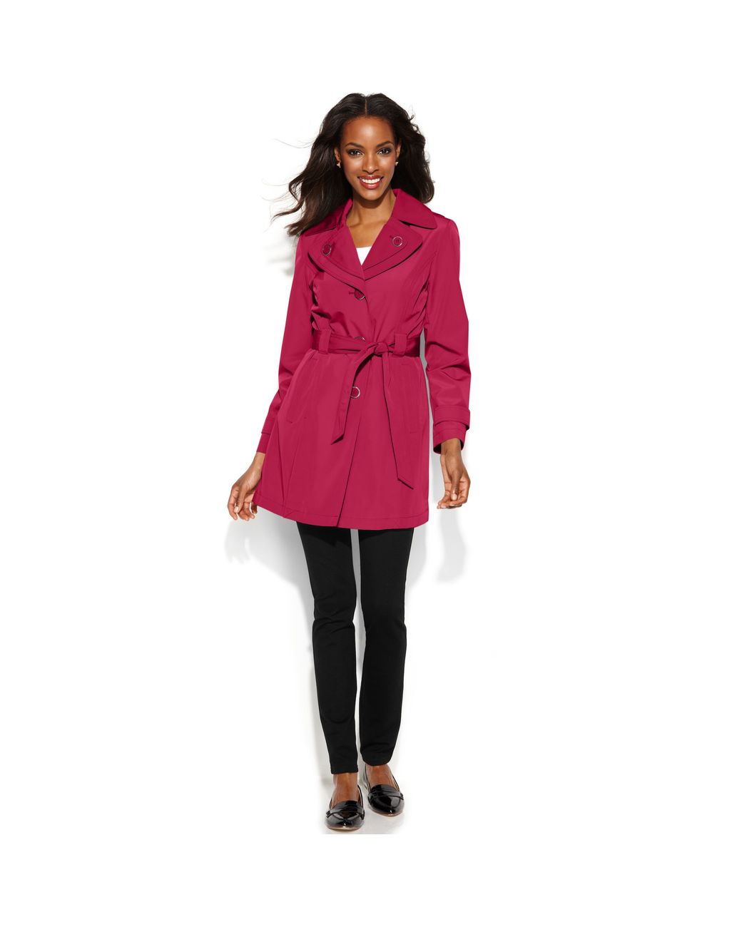 London Fog Petite Hooded Belted Trench Coat in Pink | Lyst