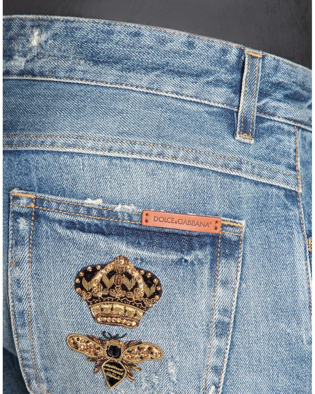 Dolce & Gabbana Ripped Gold 14 Fit Denim With Crown And Bee Embroidery in  Blue for Men | Lyst UK
