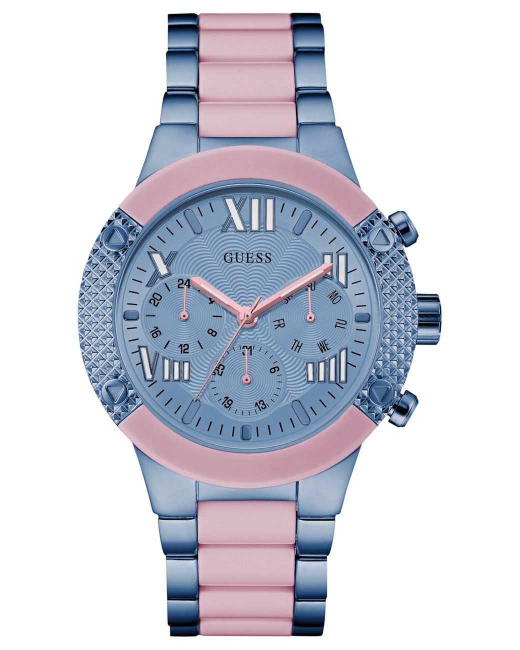 Guess Women's Blue And Pink Ion-plated Stainless Steel Bracelet Watch 44mm  U0770l4 | Lyst