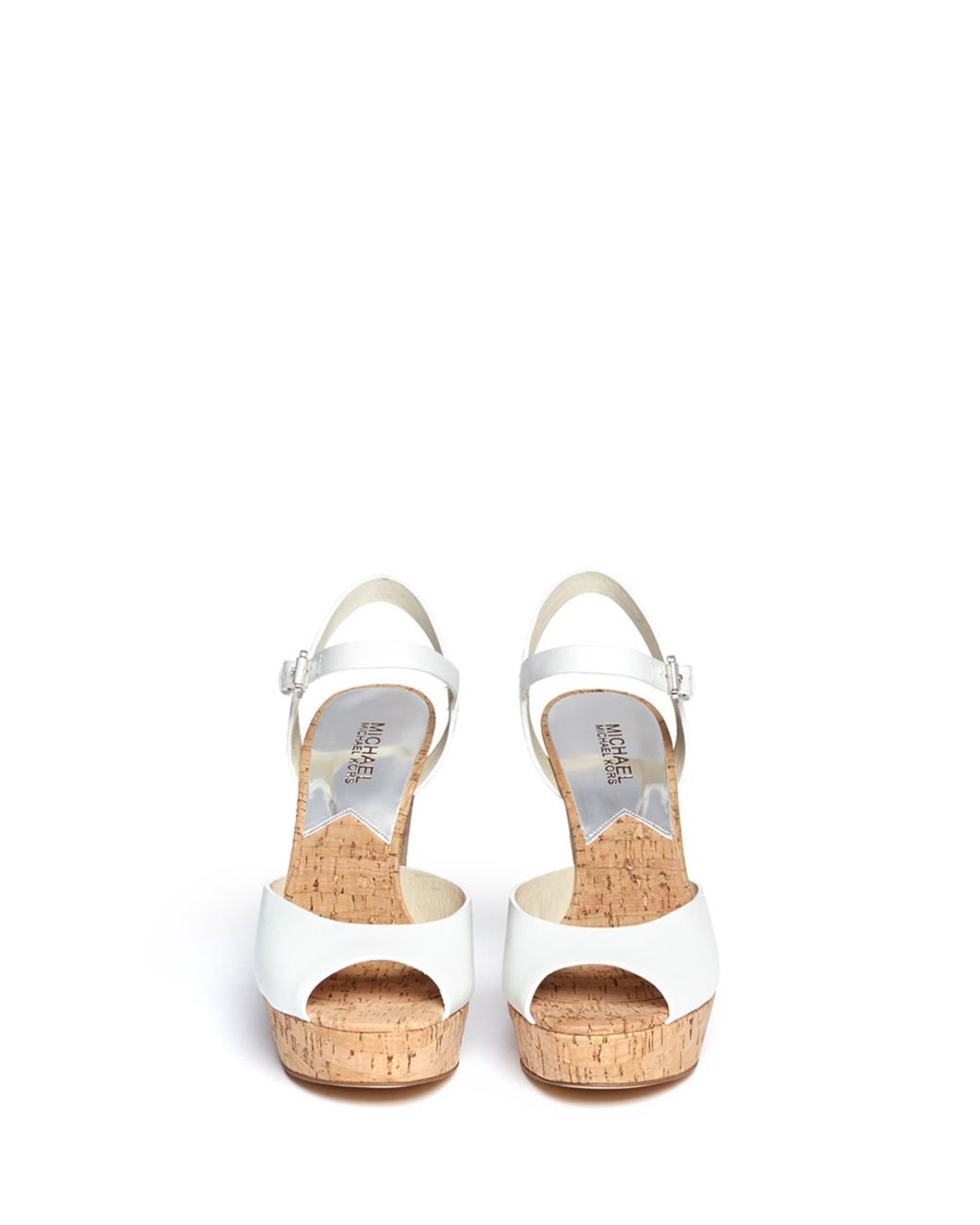 Michael Kors London Cork Heel Leather Platform Sandals in White
