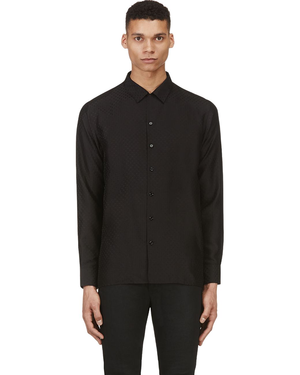 Saint Laurent Black Silk Polka Dot Shirt for Men | Lyst