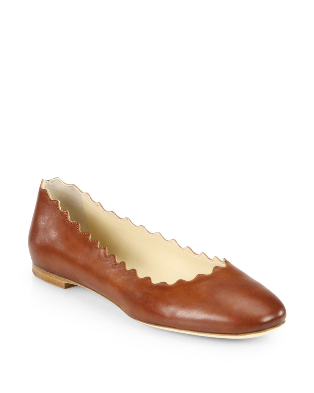 Chloé Scalloped Leather Ballet Flats in Brown | Lyst
