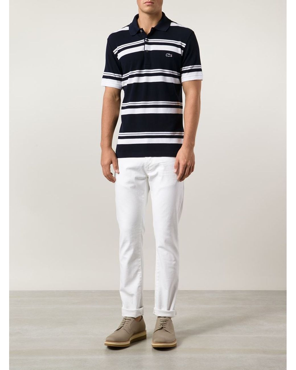 Lacoste Striped Polo Shirt in Blue for Men | Lyst UK