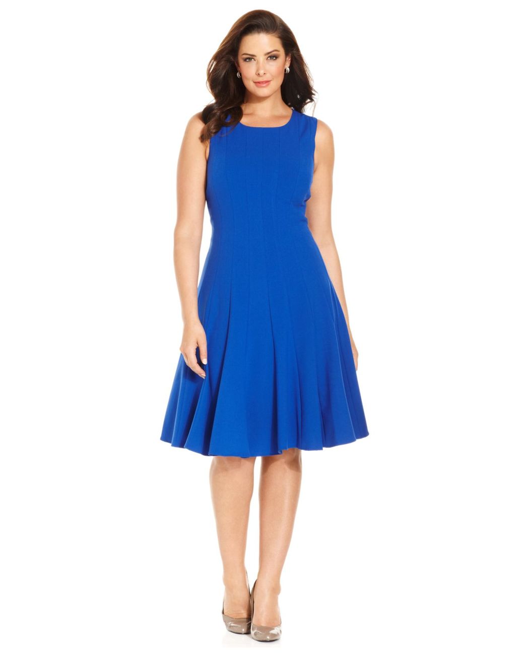 Calvin Klein Plus Size Pleated A-Line Dress in Blue | Lyst