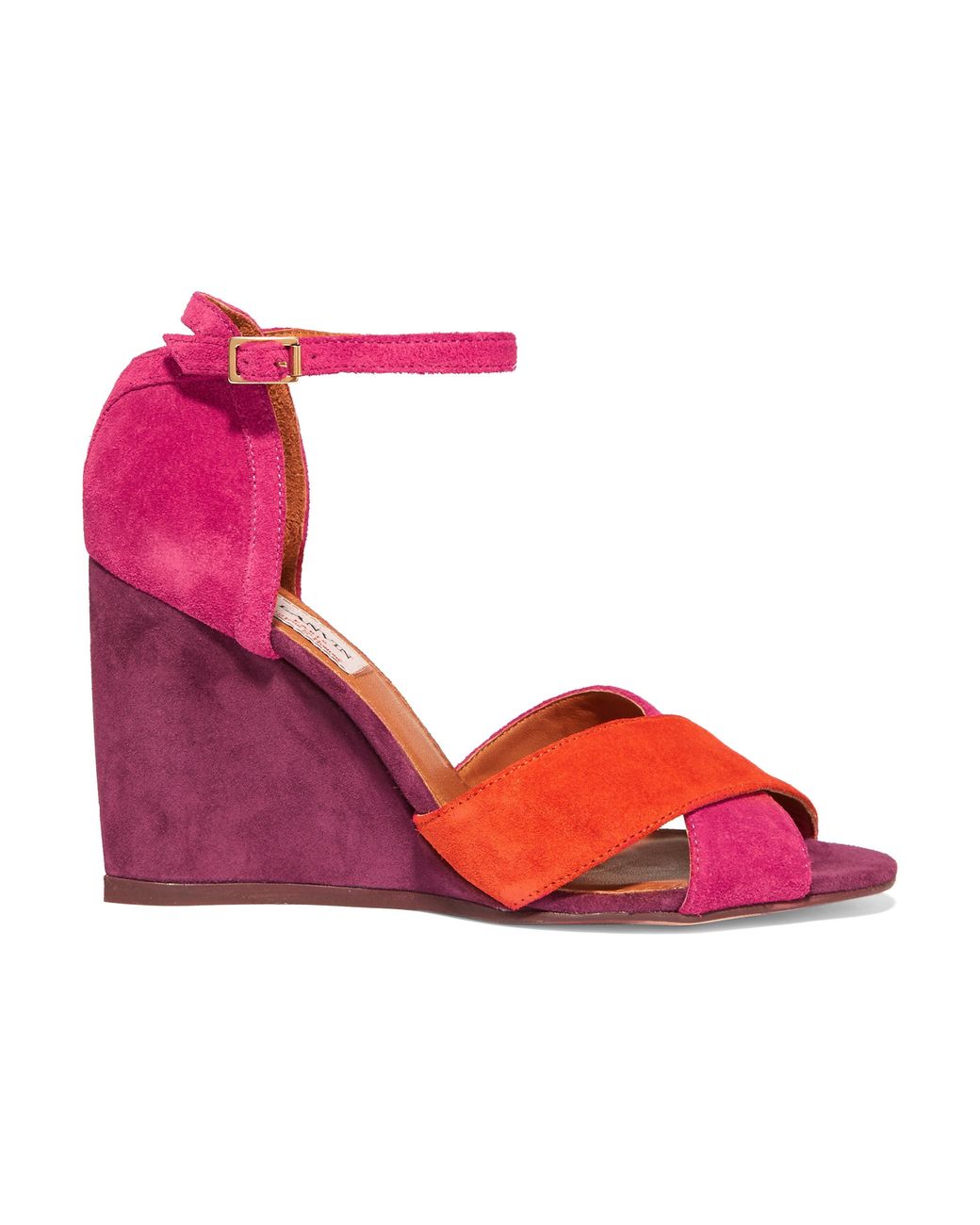 Lanvin Color block Suede Wedge Sandals Red in Pink Lyst