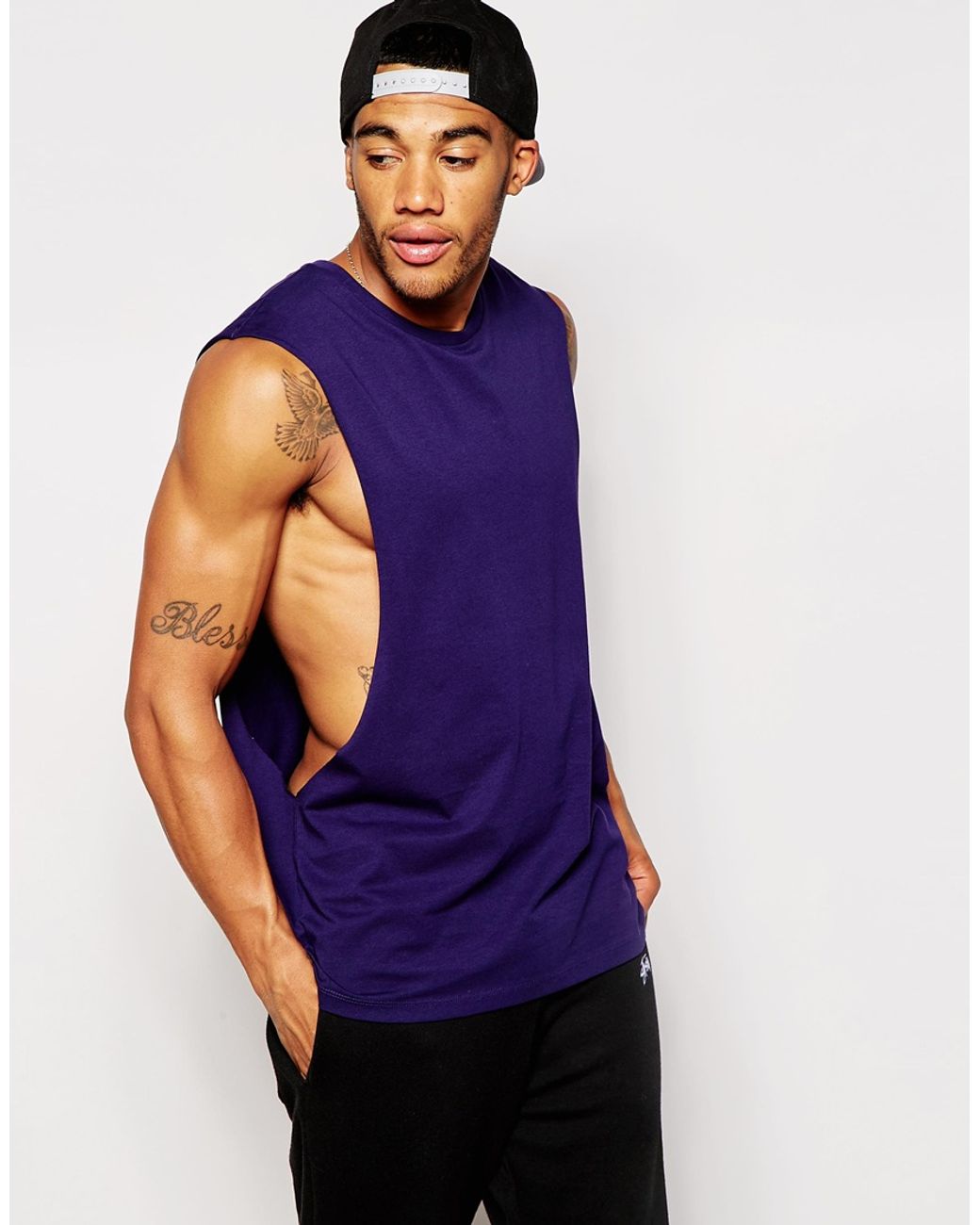 ASOS Sleeveless T-shirt With Extreme Dropped Armhole in Blue for Men | Lyst