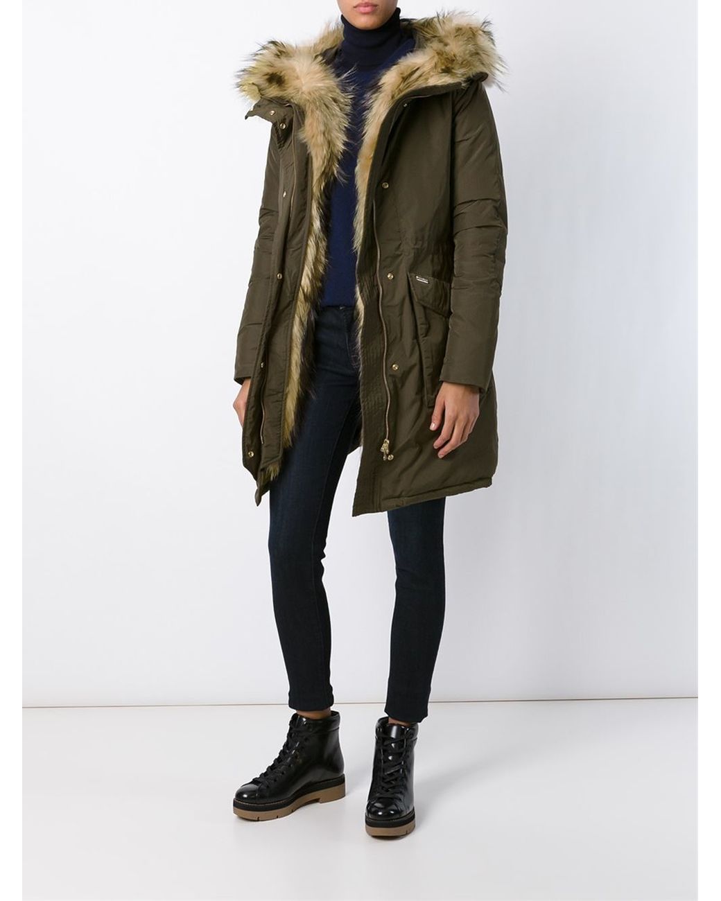 Woolrich Fur Lined Parka in Green | Lyst