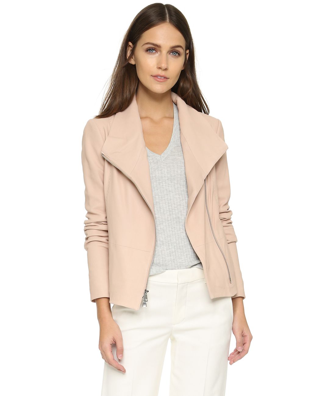 Vince Scuba Leather Jacket in Pink | Lyst