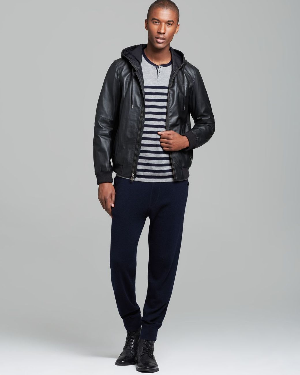Vince Hooded Leather Jacket in Blue for Men | Lyst