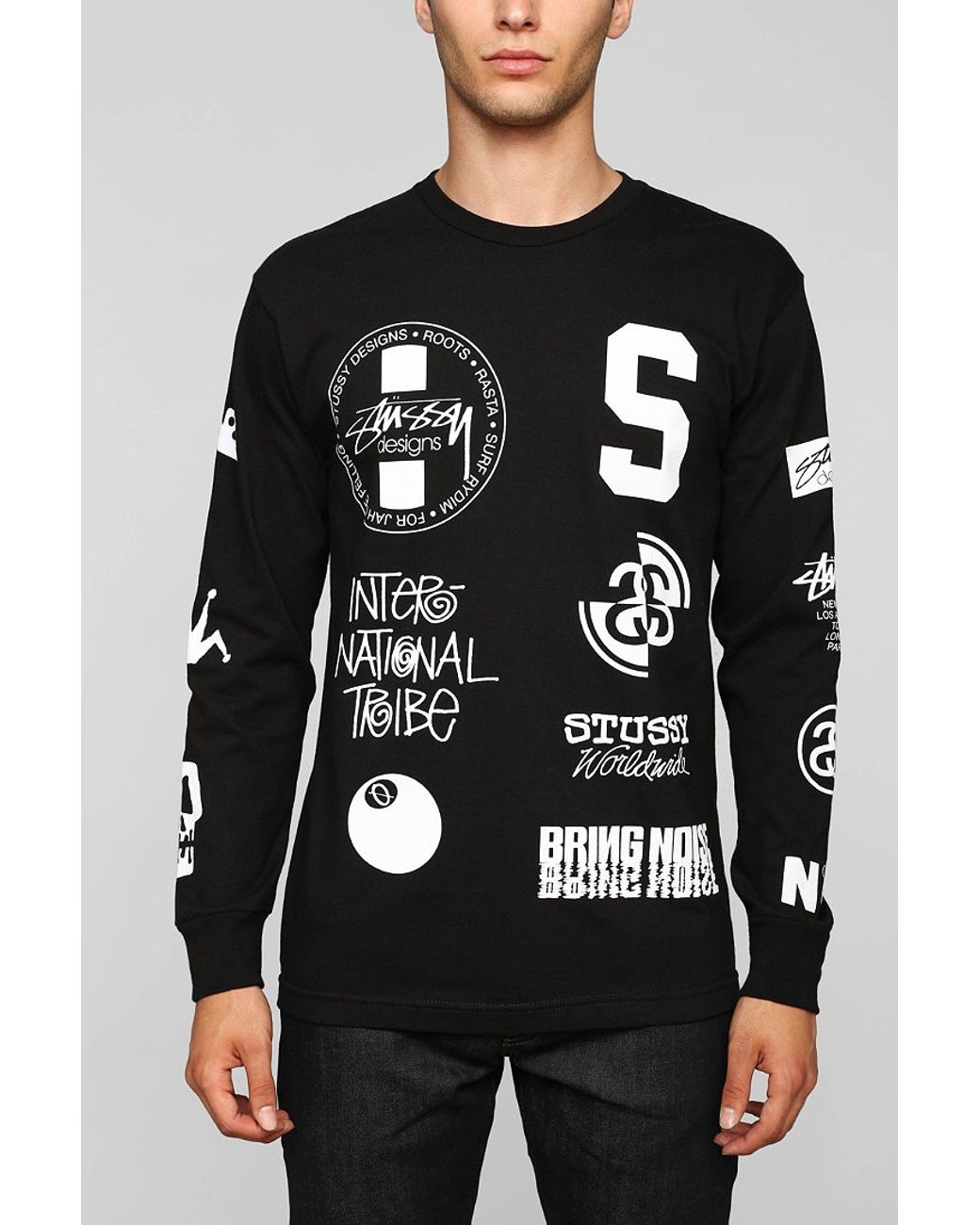Stussy Dot Collage Long-Sleeve Tee in Black for Men | Lyst