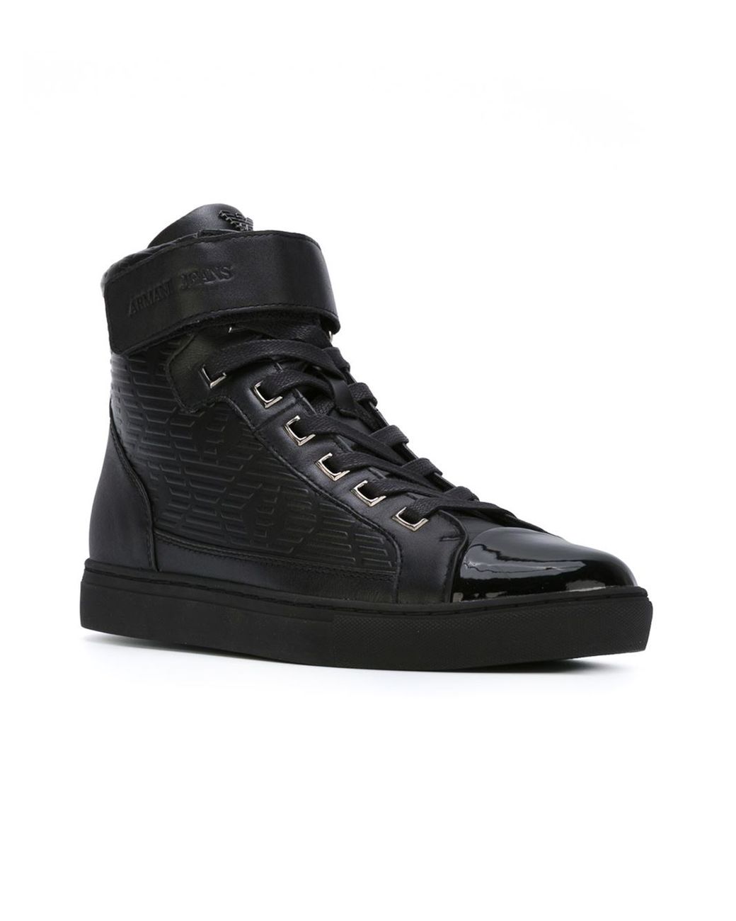 Armani Leather High-Top Sneakers in Black for Men Lyst