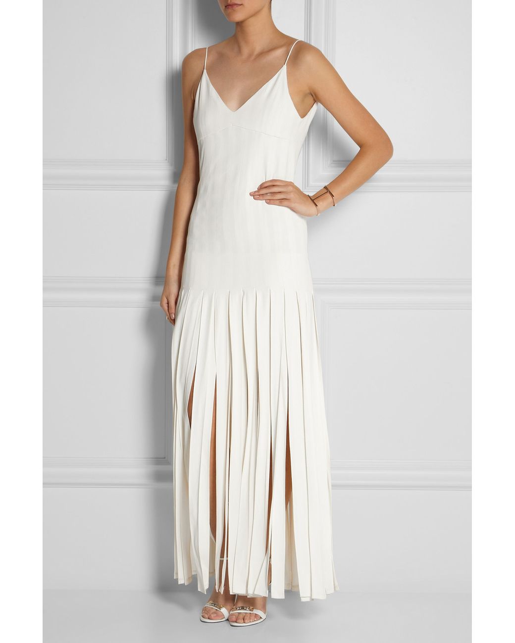 TOPSHOP Fringed Stretchcrepe Maxi Dress in White | Lyst
