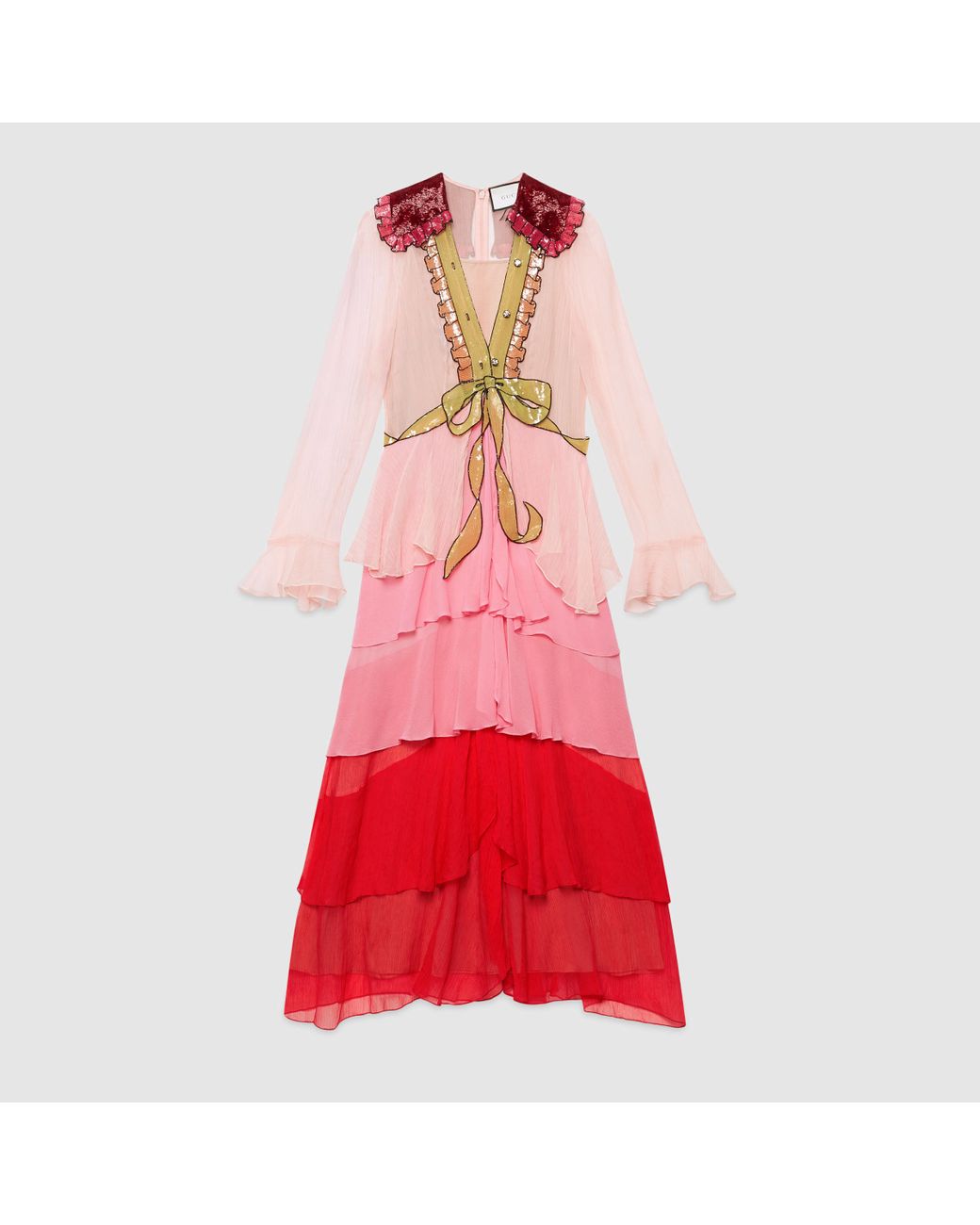 gucci silk chiffon dress Spotted Silk Chiffon Dress, Resort 2017