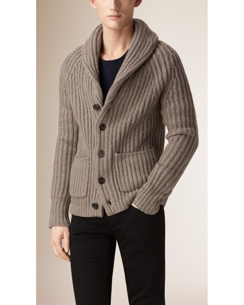 Burberry Shawl Collar Wool Cashmere Cardigan in Brown for Men | Lyst UK