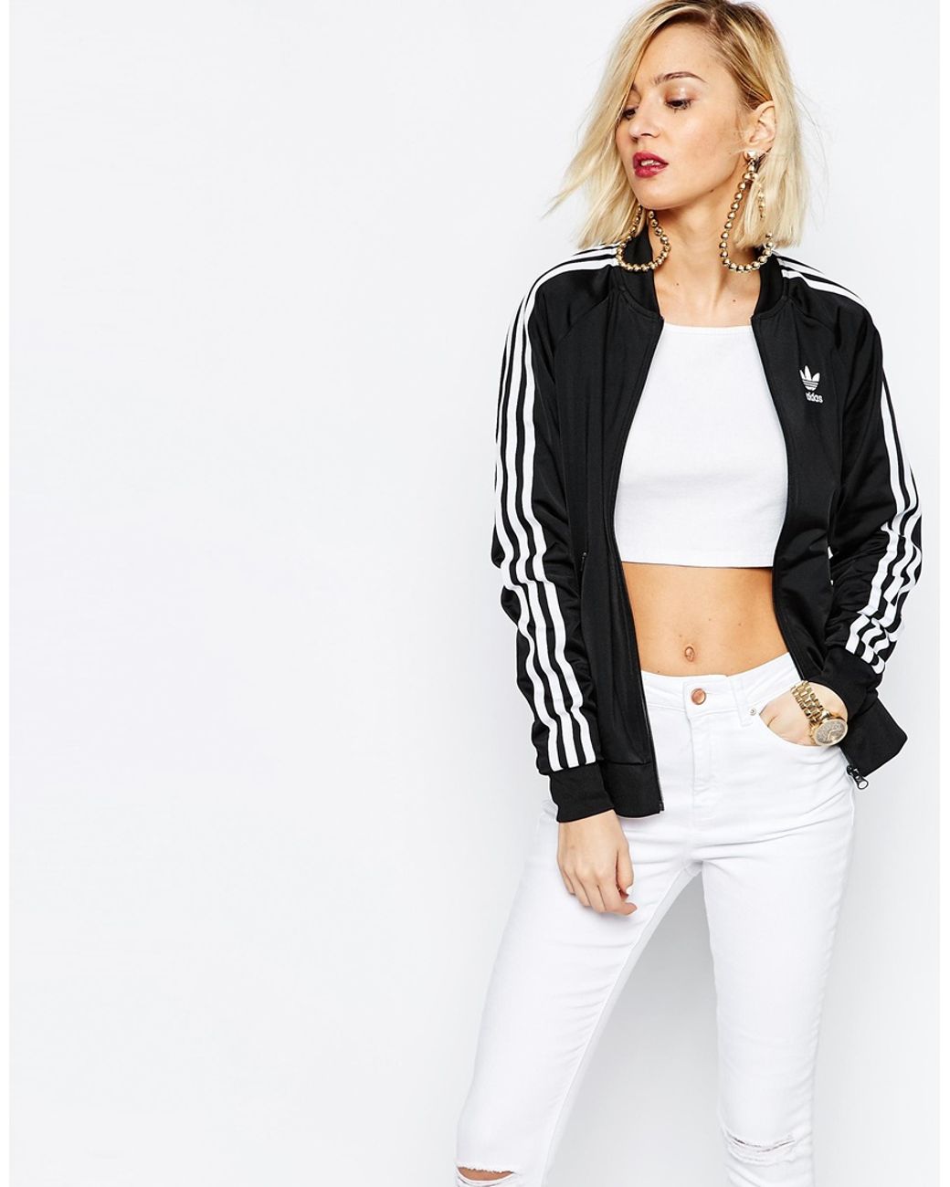 Tremble Plantation Ryd op adidas Originals Originals Black Three Stripe Bomber Jacket | Lyst Canada