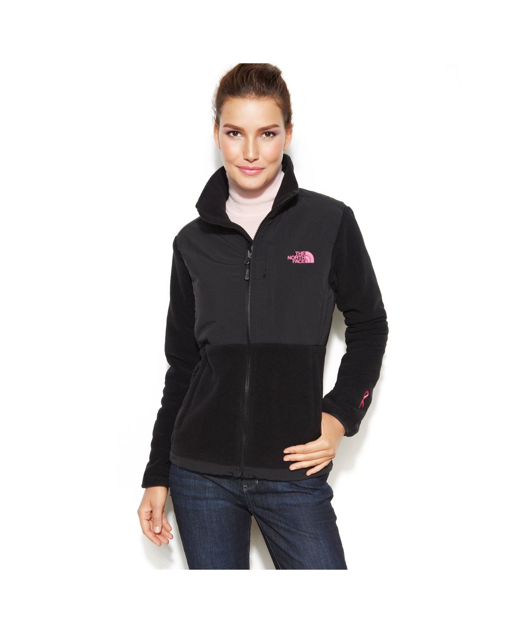 The North Face Pink Ribbon Denali Fleece Jacket in Black | Lyst