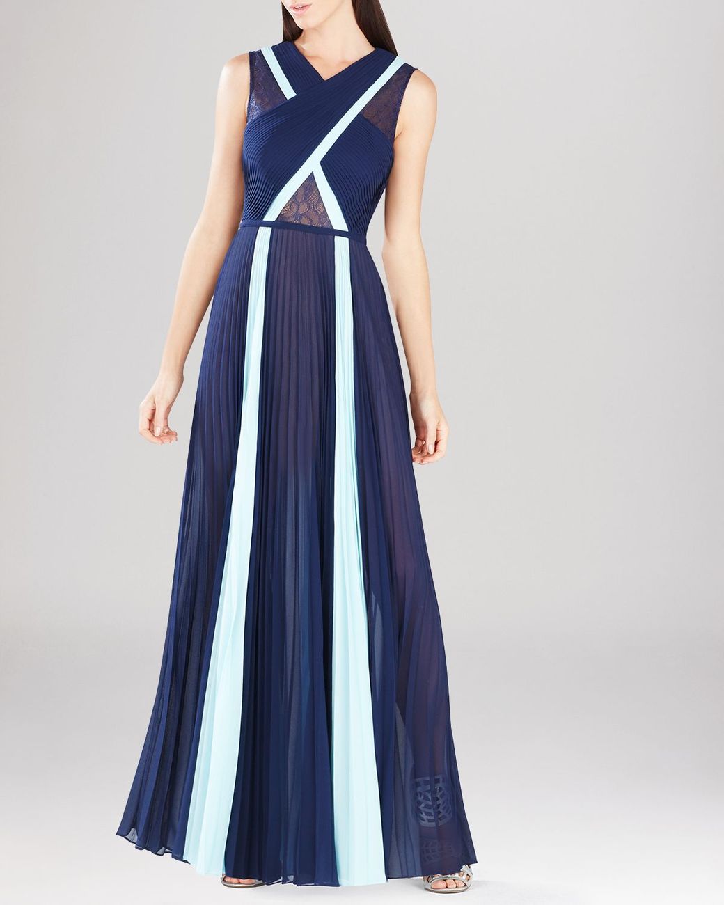 BCBGMAXAZRIA Gown - Color Block Pleated in Blue | Lyst