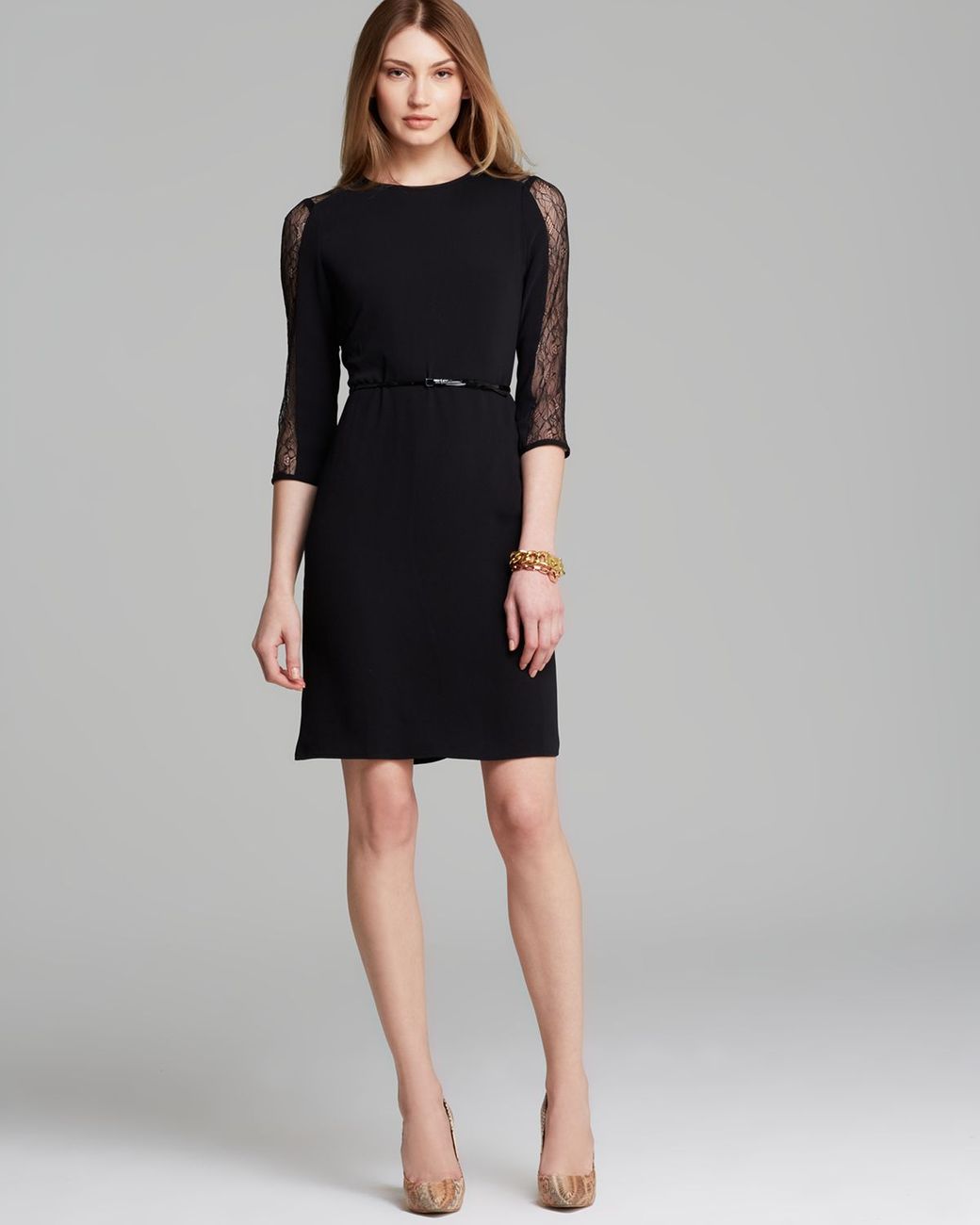 Calvin Klein Dress Lace Inset In Black Lyst