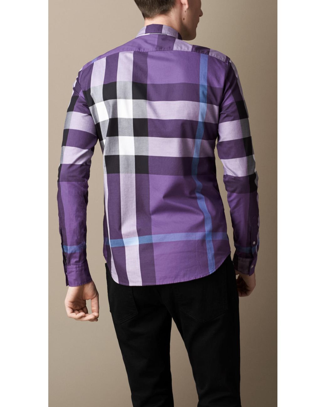 Burberry Exploded Check Cotton Shirt in Purple for Men | Lyst