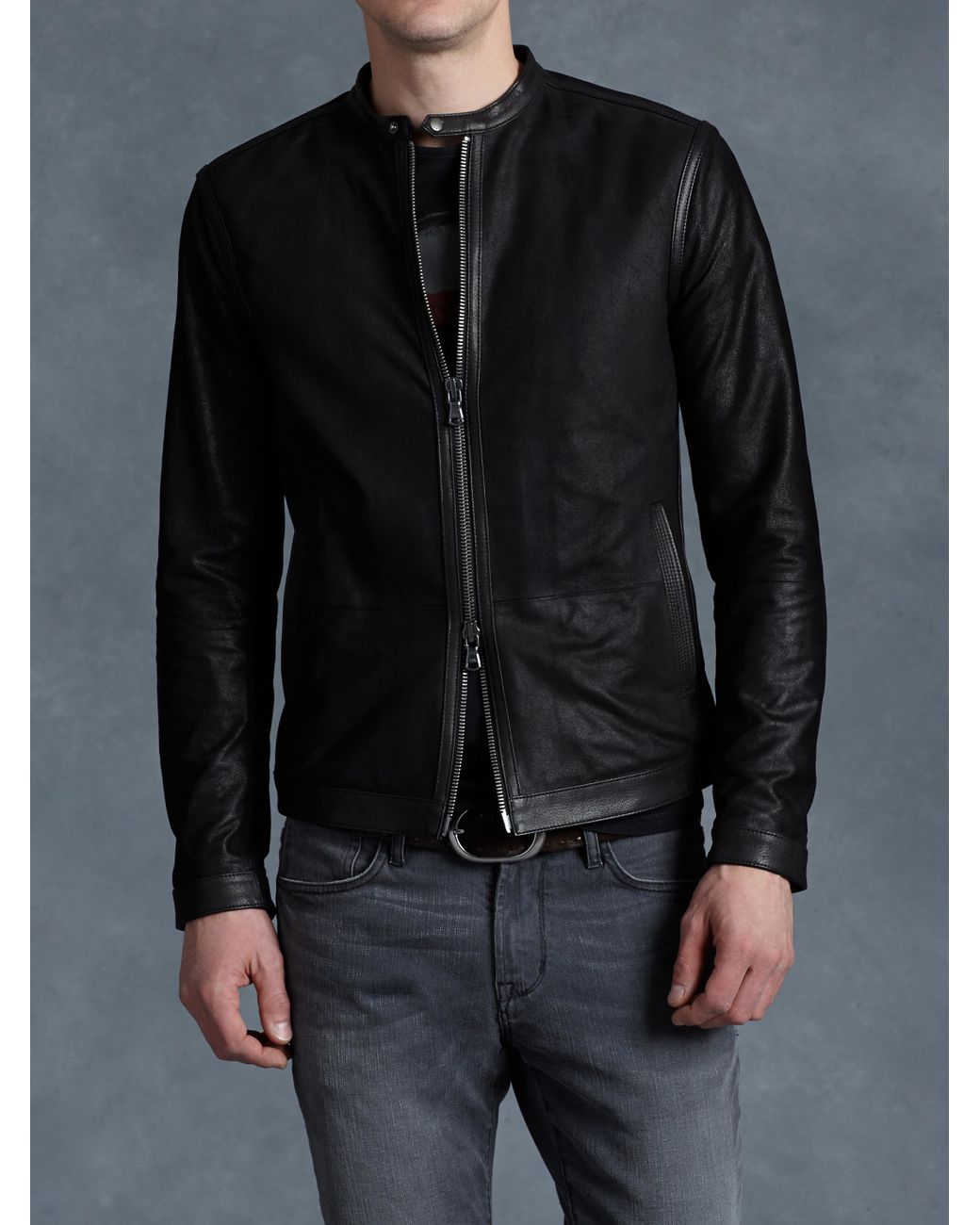 John Varvatos Leather Racer Jacket in Black for Men | Lyst