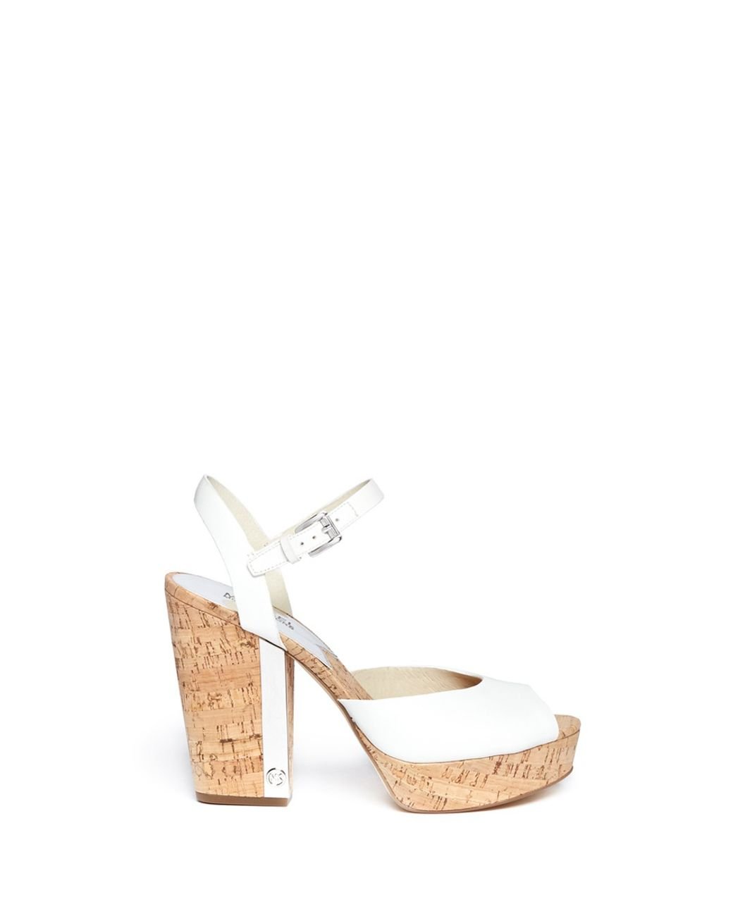 Michael Kors London Cork Heel Leather Platform Sandals in White