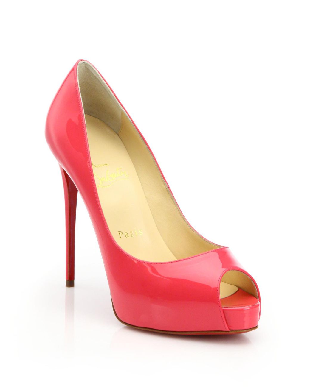 Christian Louboutin Pumps Prive Pink Peep Toe Patent Leather Shoes 38.5  Heels