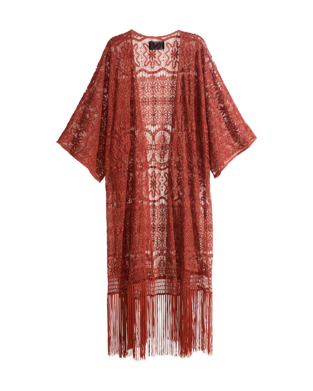H&M Fringed Lace Kimono in Rust Red (Brown) | Lyst