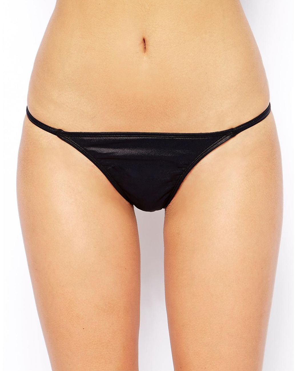 ASOS DESIGN hipster bikini bottom in black wet look