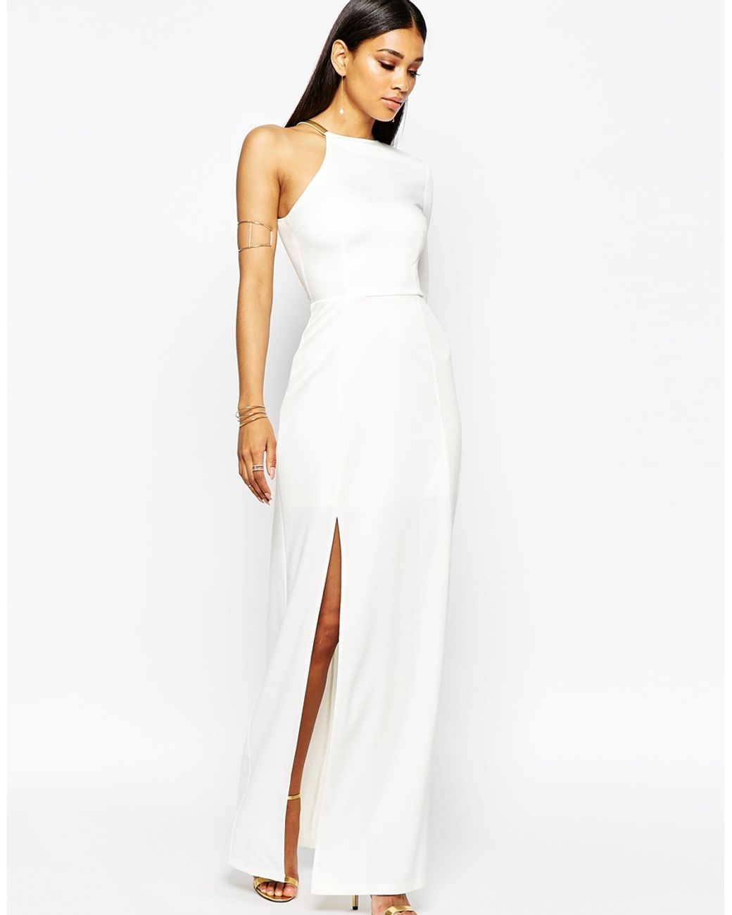 Missguided Thigh High Split Maxi Dress in White | Lyst