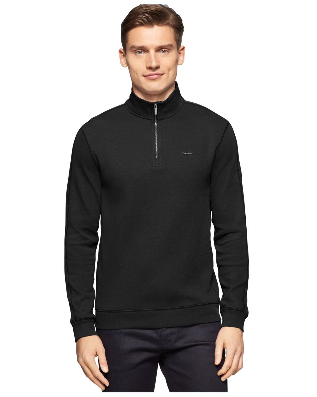 Calvin Klein French-rib Quarter-zip Sweater in Black for Men | Lyst