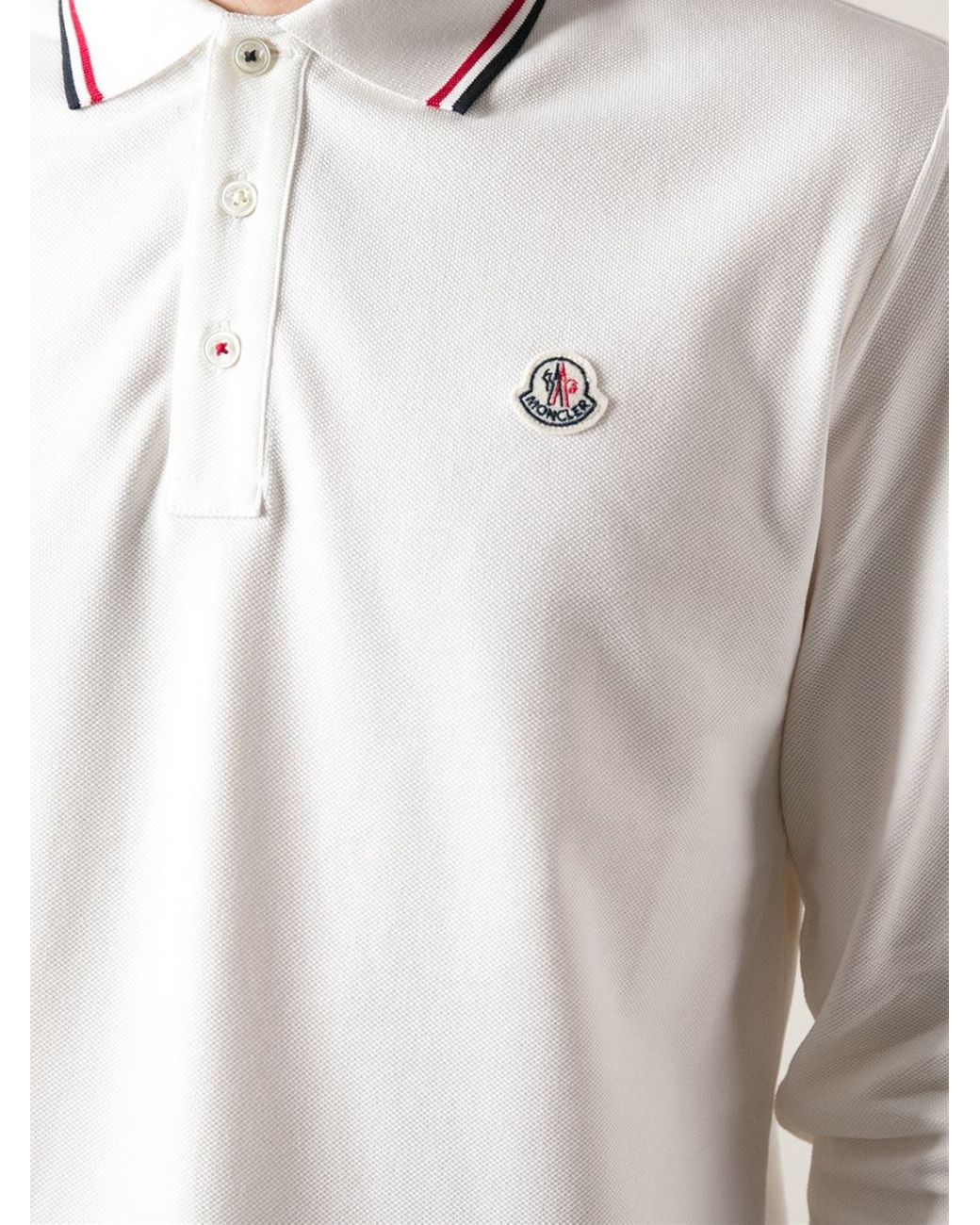 Moncler Long Sleeve Polo Shirt in White for Men | Lyst