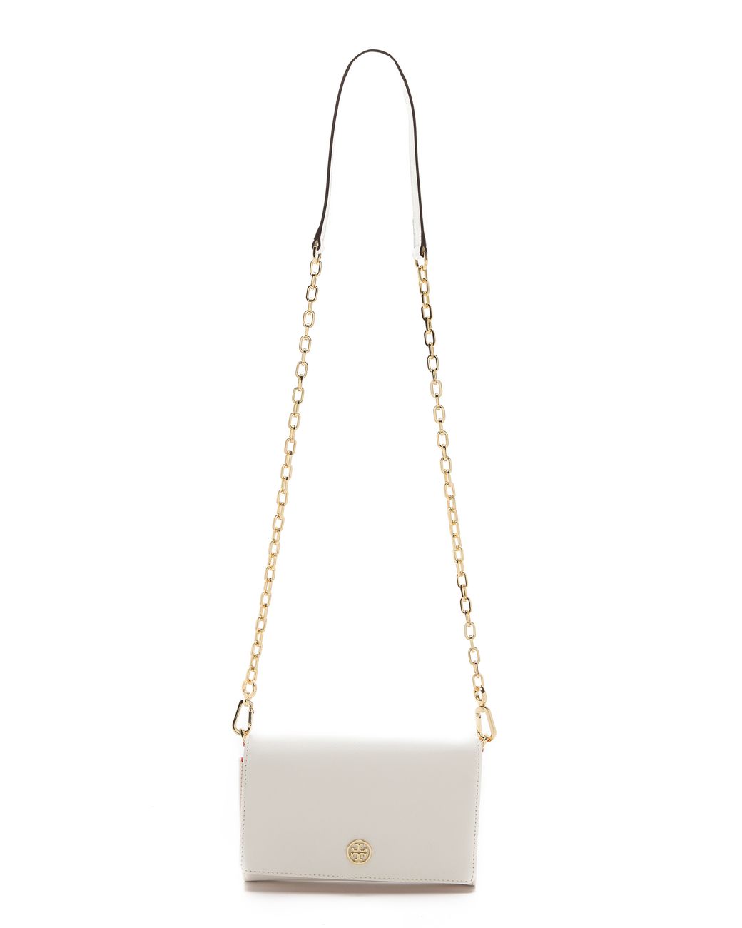 Tory Burch Robinson Chain Wallet in White | Lyst