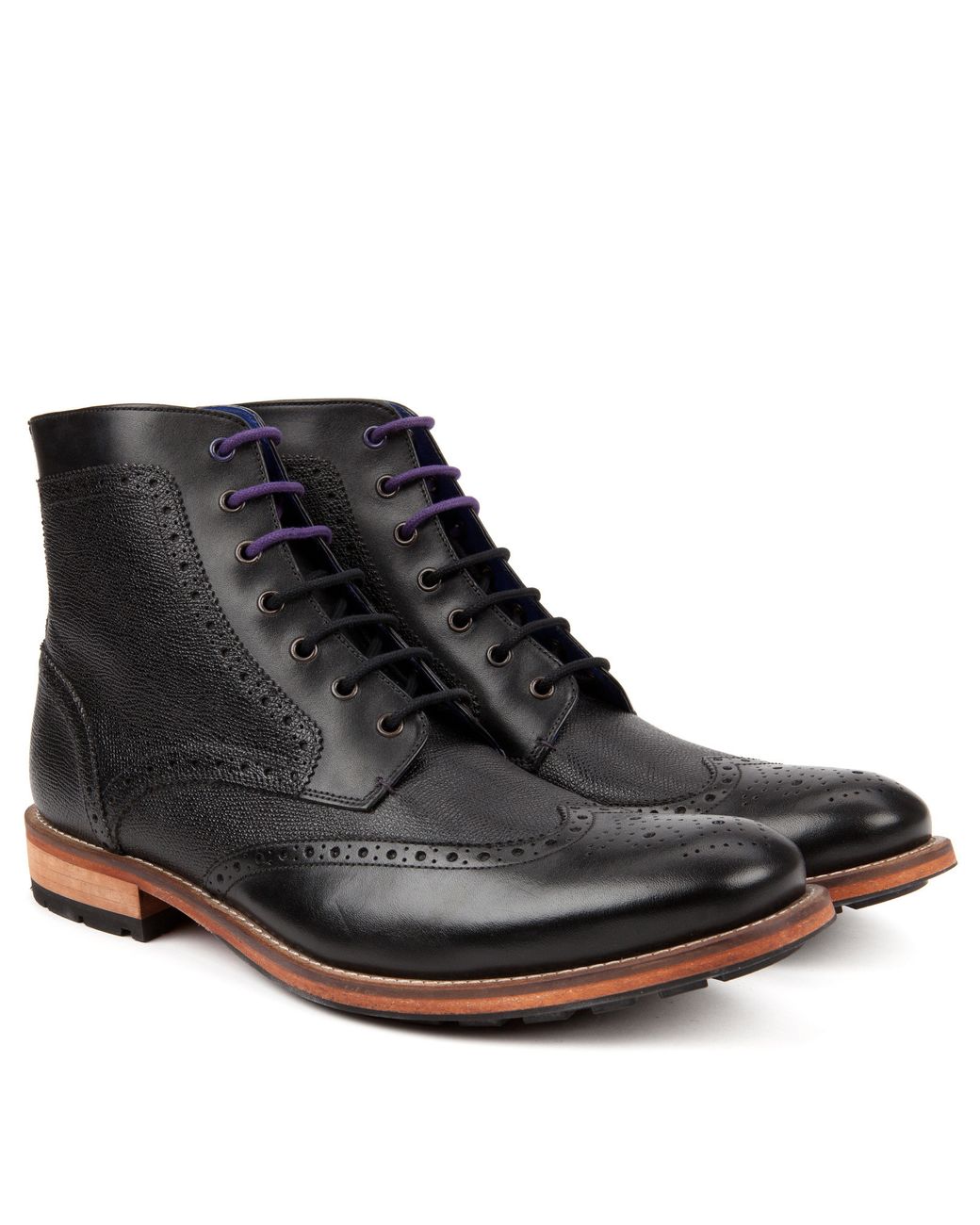 Ted Baker Leather Wingtip Ankle Boots in Black for Men Lyst
