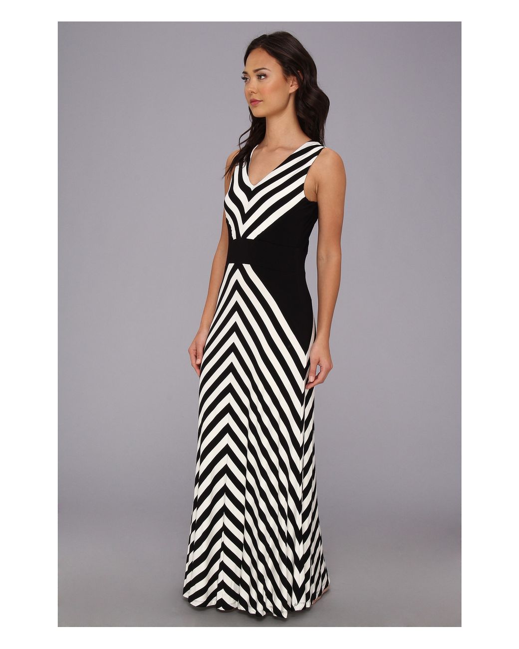 Calvin Klein Mitered Striped Maxi Dress in Black | Lyst