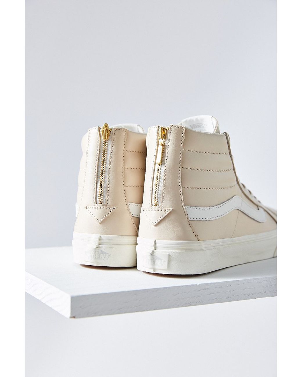 Vans Cream Leather Sk8-hi Slim Sneaker in Natural | Lyst