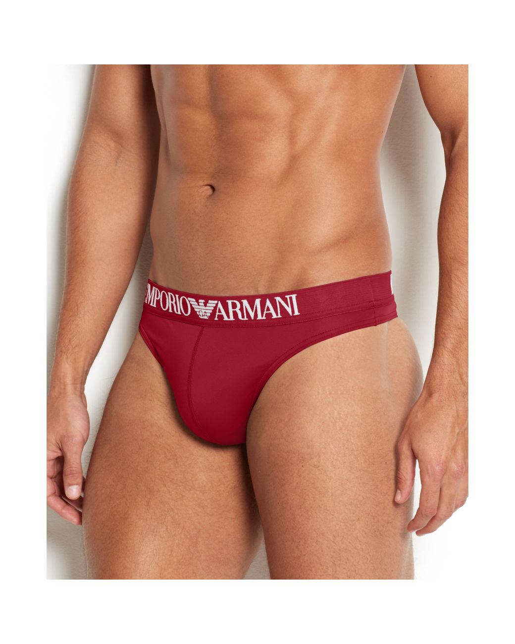 Emporio Armani Mens Microfiber Thong in Red for Men | Lyst