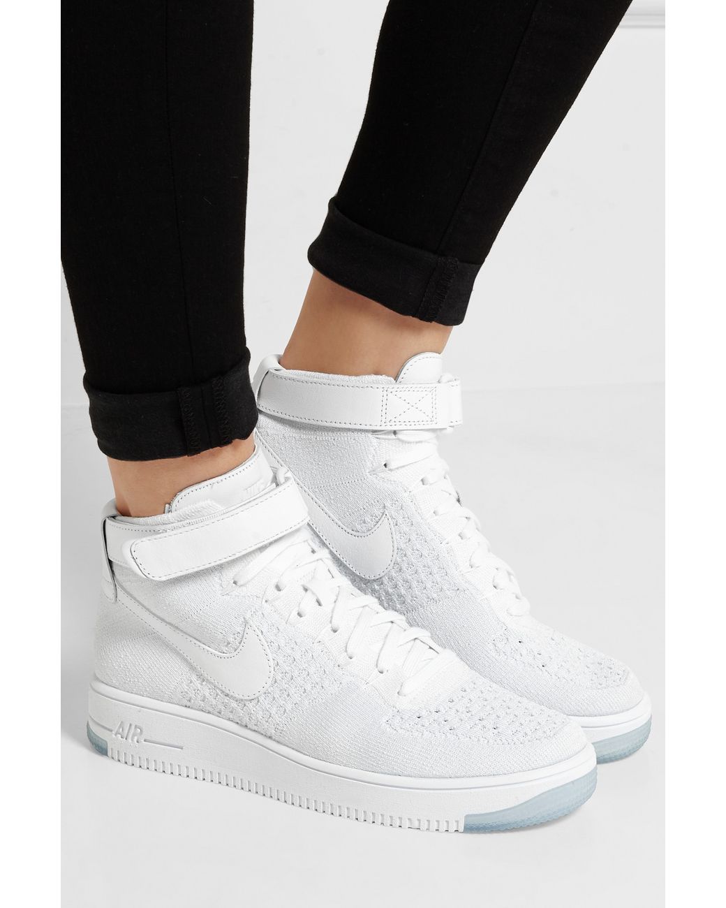 Nike Air Force 1 Flyknit Mesh And Textured-leather Sneakers in White | Lyst