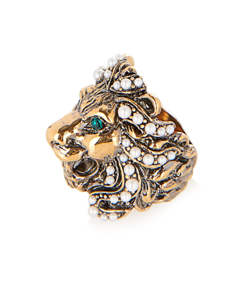 Gucci Crystal And Pearl Embellished Lion Ring in Green Lyst Canada