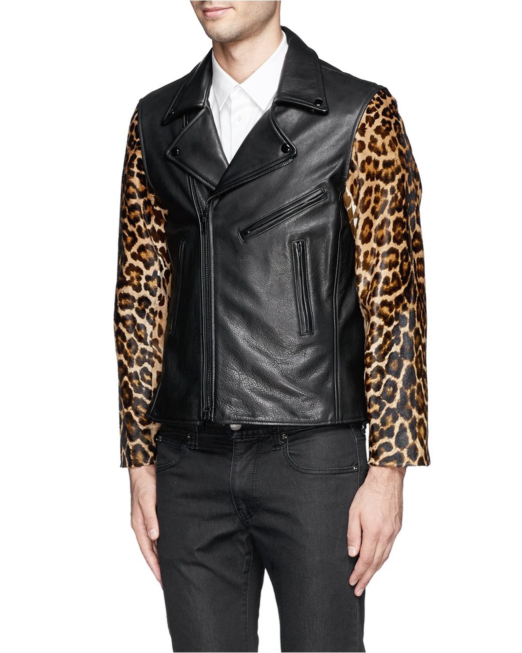 Leather jacket with leopard print deals inside